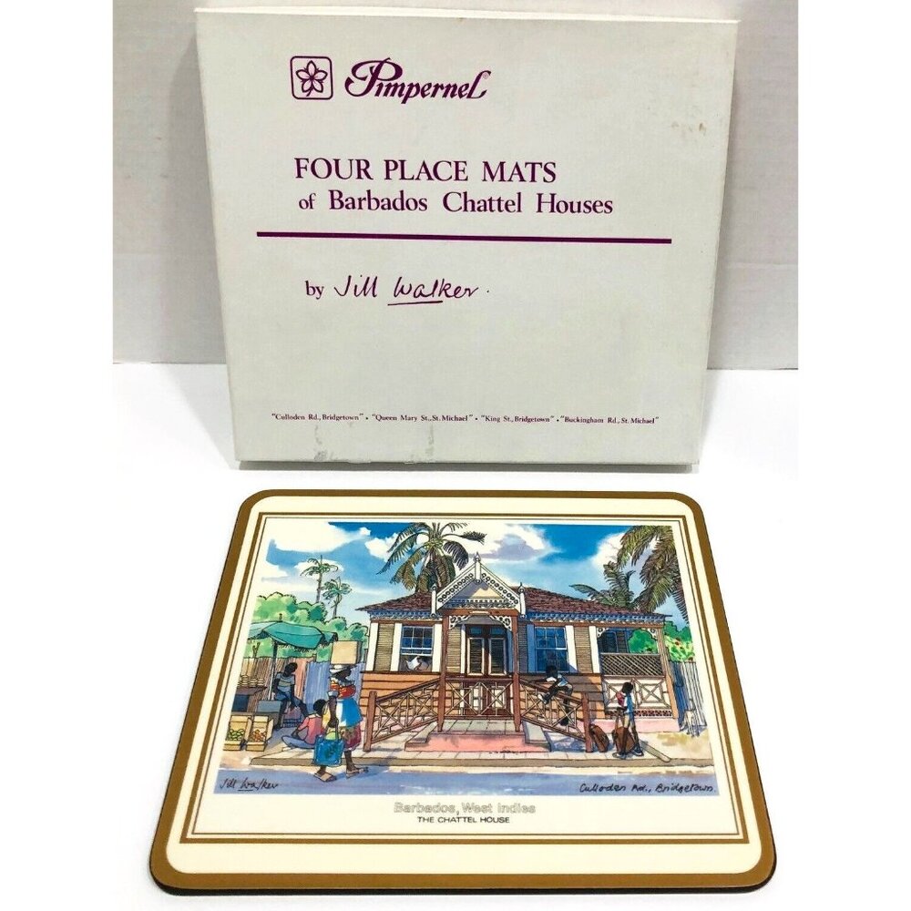 VTG Barbados Chattel Houses Place Mats Set of 4 Cork Pimpernel NEW 7.5 x 8.5 - Picture 2 of 8